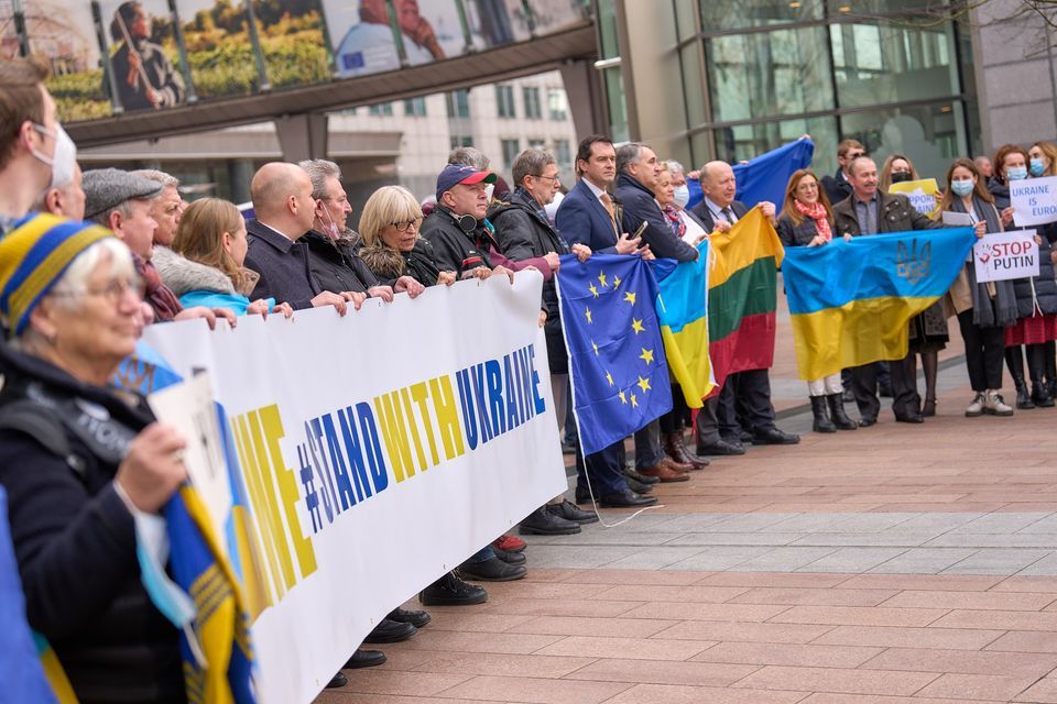 Stand with Ukraine Against Russian Aggression Demonstration Today in Antwerp #ukraineunderattack #StandWithUkraine #UkraineWillResist #stoprussianaggression #CloseTheSky