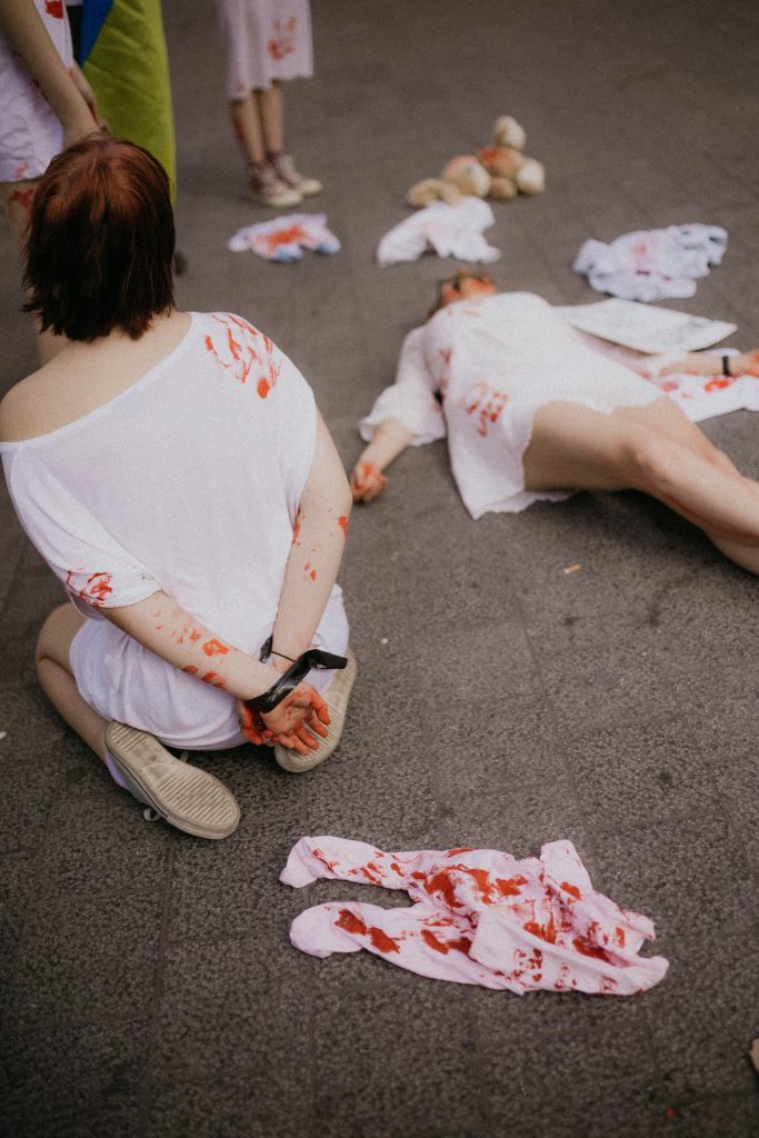 Volunteers Took Part in Performance Showing Solidarity and Empathy for Ukrainian Rape and Sexual Assault Victims