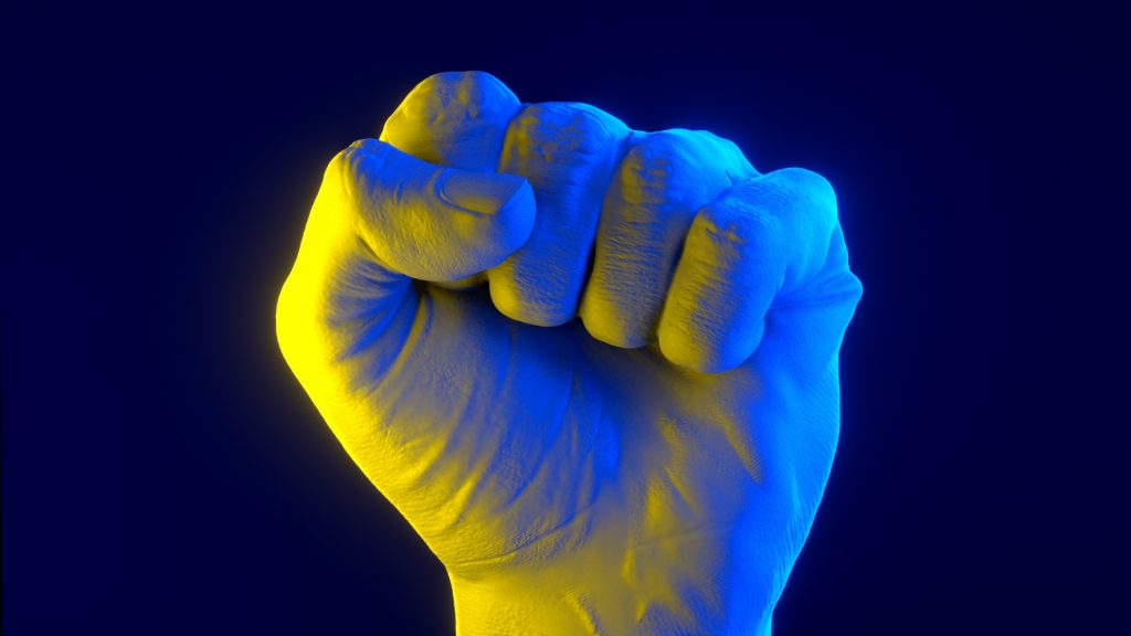 fist painted in the color of flag of Ukraine