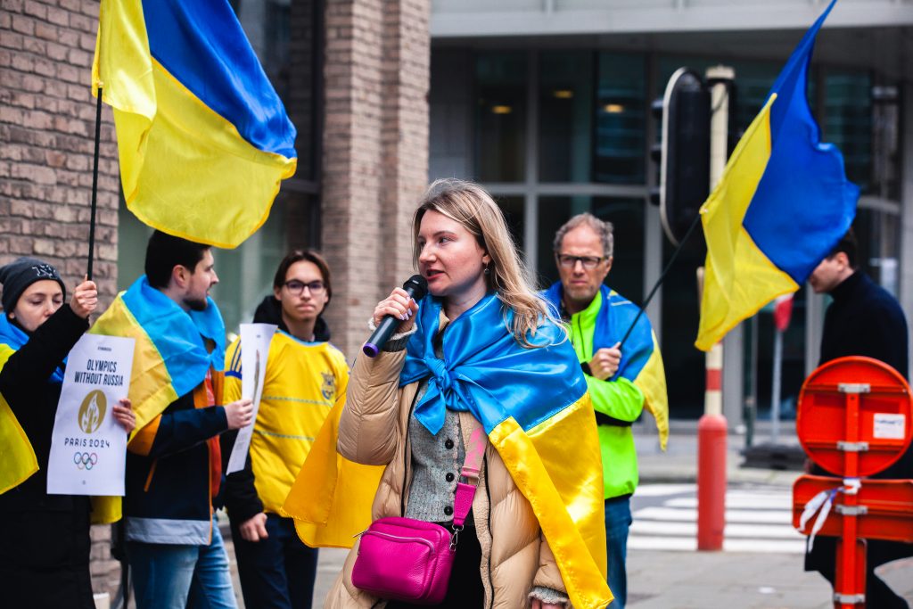 Ukrainians picketed the European Olympic Committee in Brussels