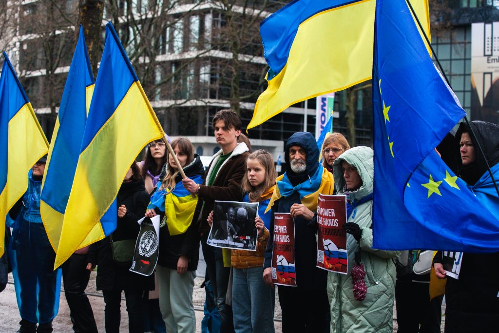 Promote Ukraine Activists Hold Protest near UN Office in Brussels against Russia’s Presidency of UN Security Council